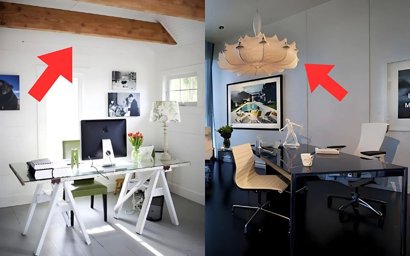 Không đặt bàn làm việc dưới vị trí đèn chùm, xà ngang