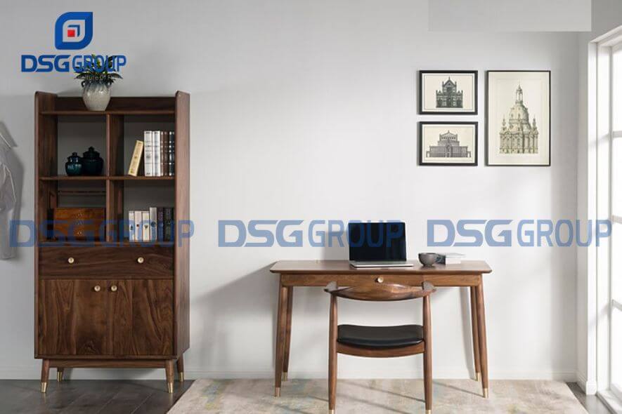 Bàn làm việc gỗ óc chó đơn giản