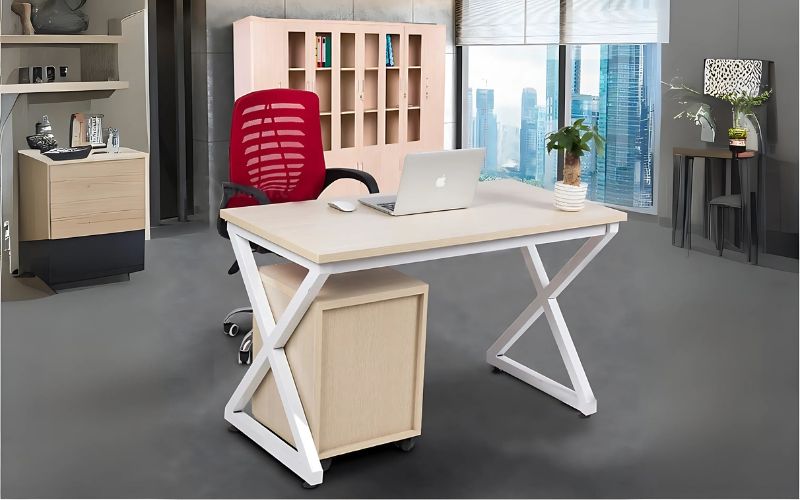 Bàn làm việc trắng chân chữ X