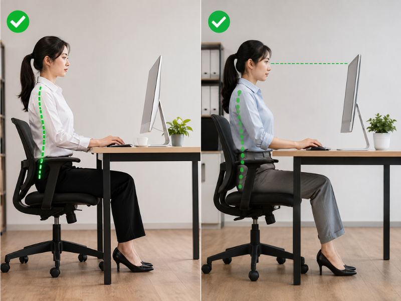 Khoảng cách màn hình với mắt đặt tối thiểu 50cm để tránh bị đau mắt khi làm việc