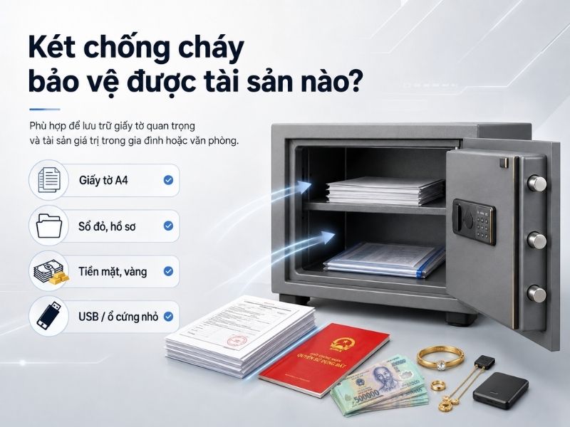 Két chống cháy bảo vệ giấy tờ tiền mặt và tài sản quan trọng