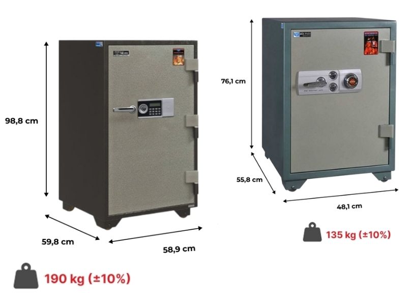 Két sắt thường nặng từ vài chục đến hàng trăm kg