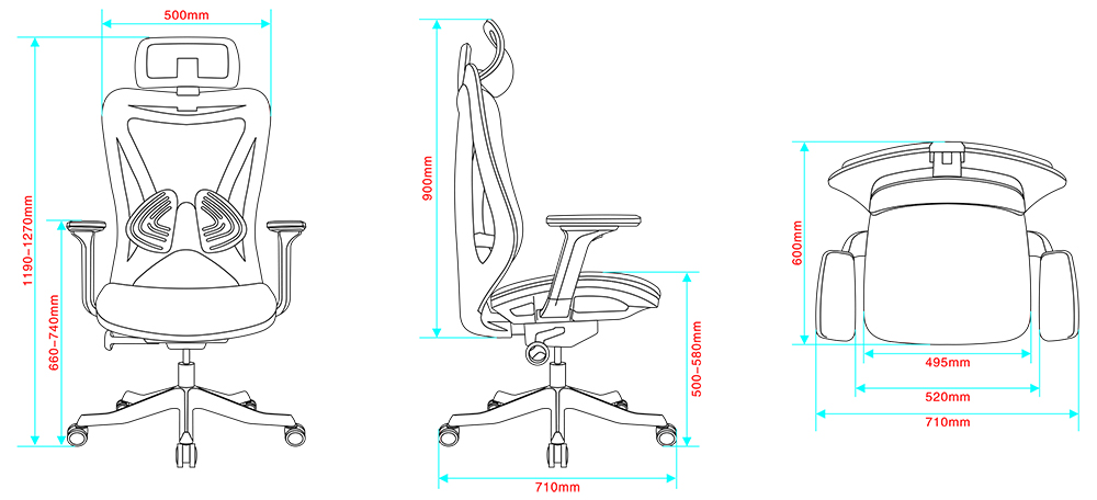 Kích thước của ghế lưới xoay A963-1