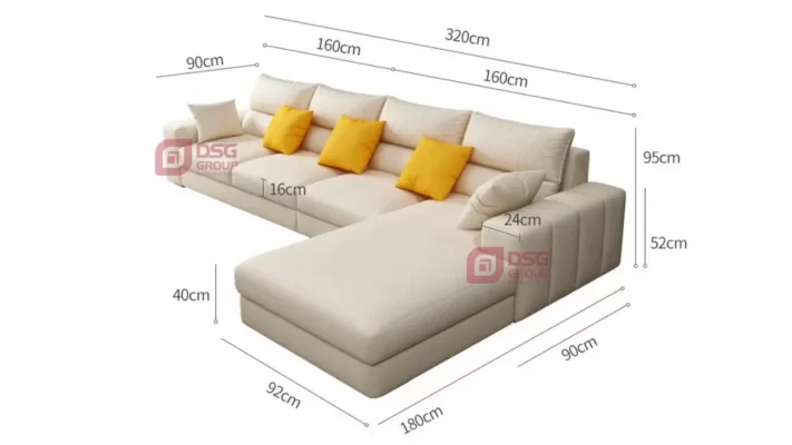 Kích thước ghế sofa phòng khách chữ L màu xám