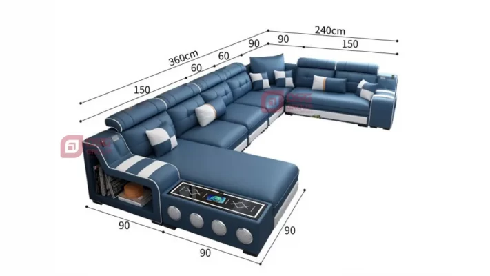 Kích thước ghế sofa phòng khách màu xanh độc đáo