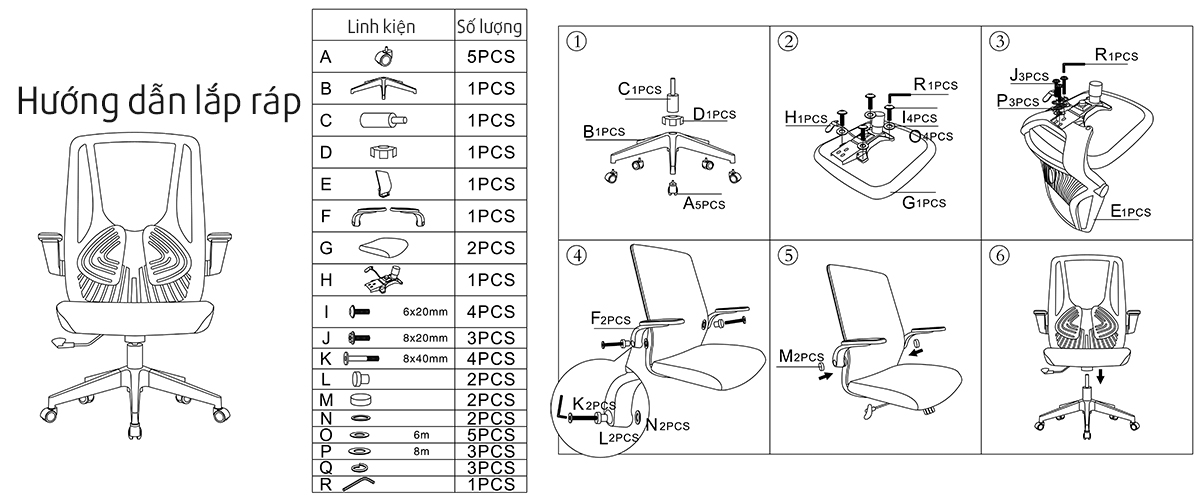 Hướng dẫn lắp ráp ghế lưới LM160B