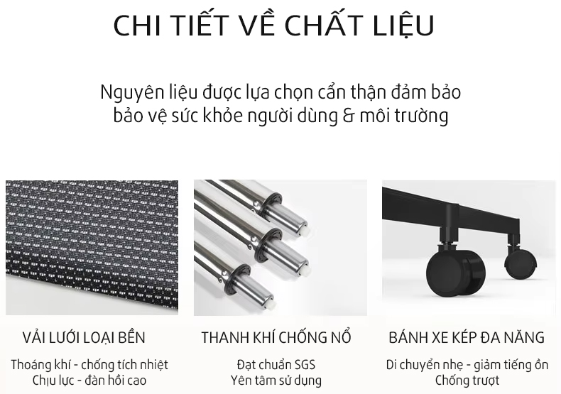 Chi tiết về chất liệu gia công nên ghế A514B