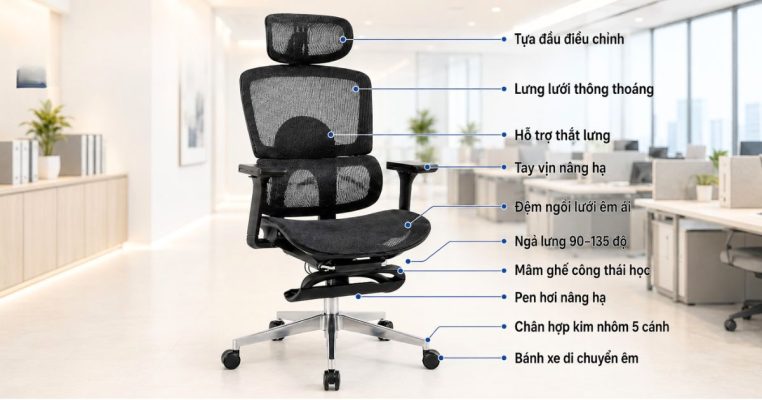 Các bộ phận ghế công thái học và chức năng từng phần