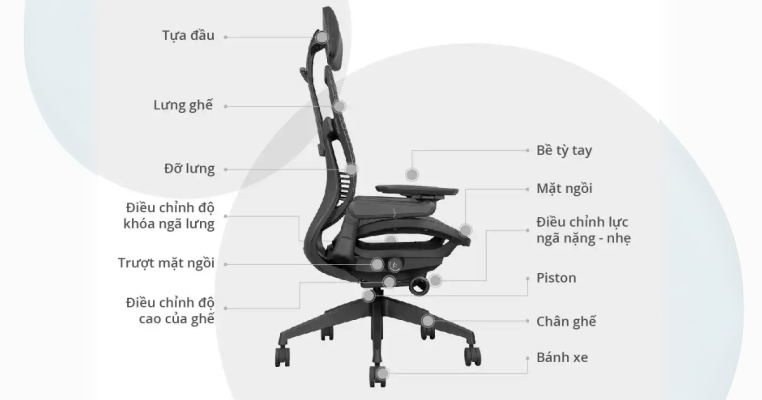 Tìm hiểu các bộ phận của ghế công thái học