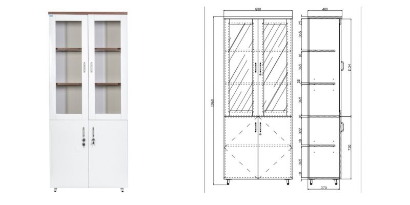 Chi tiết kích thước của tủ hồ sơ văn phòng DX1960-2B3