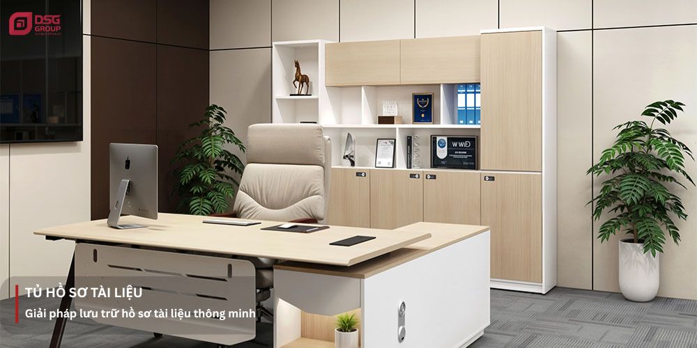 Mẫu tủ hồ sơ được trang trí tại văn phòng