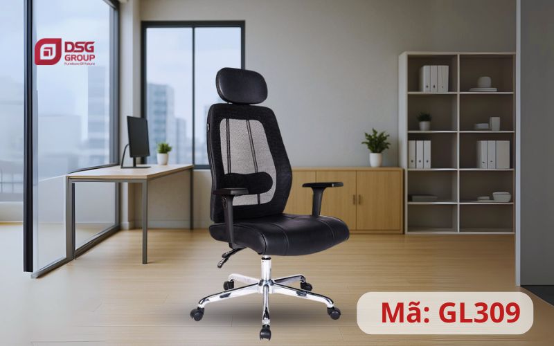 Ghế công thái học GL309 bọc da PU màu đen