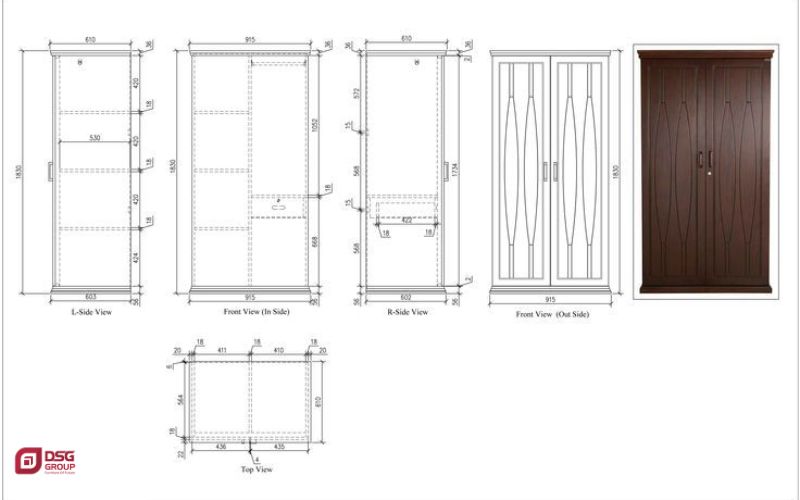 Kích thước của tủ quần áo 2 cánh dành cho gia đình