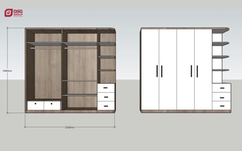 Tủ quần áo 4 cánh và kích thước tiêu chuẩn 