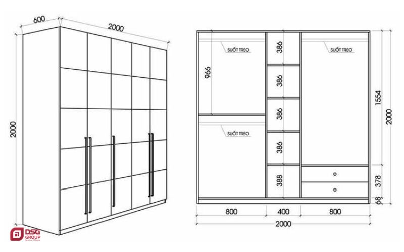 Kích thước tiêu chuẩn hiện nay của tủ quần áo