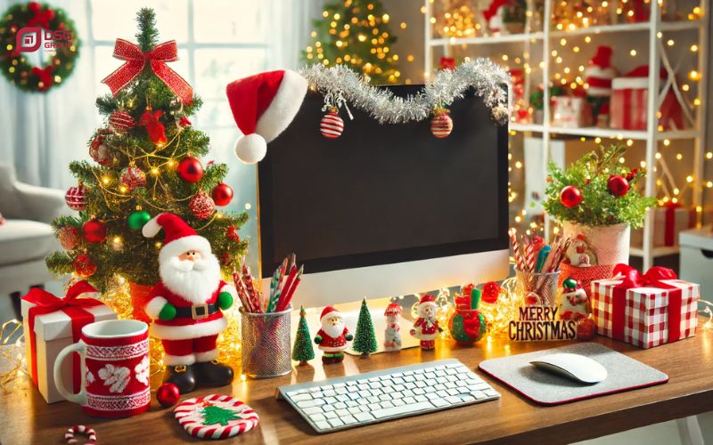 Trang trí Noel bàn làm việc với đồ handmade