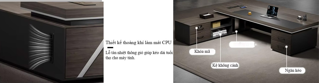 Bàn M517 thiết kế với tủ phụ tiện ích với người dùng