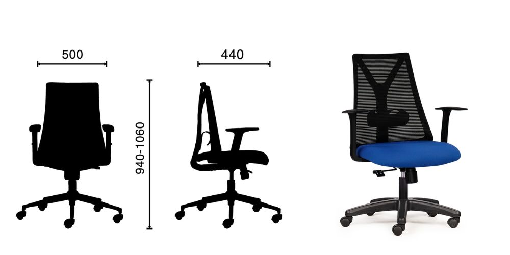 Chi tiết về kích thước của ghế M1087 D - 02 dành cho nhân viên