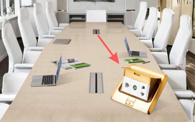 Bàn họp có ổ điện chân gỗ sang trọng