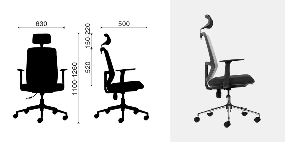 Chi tiết về kích thước và hiệu chỉnh của ghế M1056 - 01