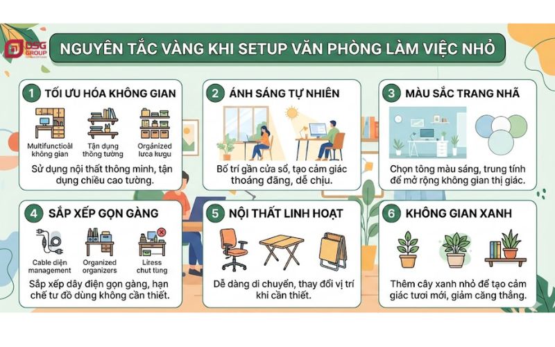 Những nguyên tắc vàng khi setup văn phòng làm việc không gian nhỏ