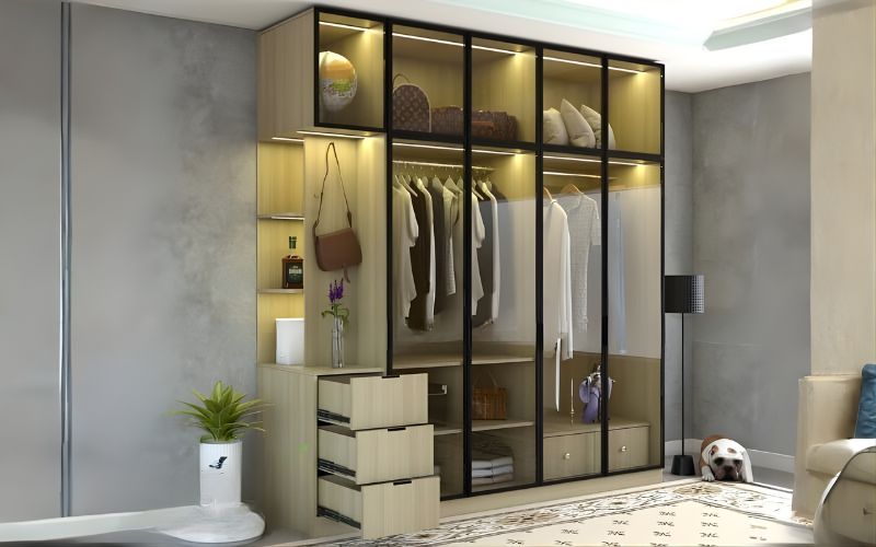 Bổ sung gương và đèn LED giúp tủ quần áo thêm tiện nghi