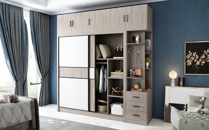 Mẫu tủ quần áo kịch trần cửa lùa hiện đại 2