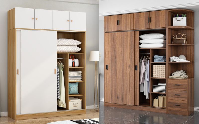 Mẫu tủ quần áo kịch trần cửa lùa hiện đại
