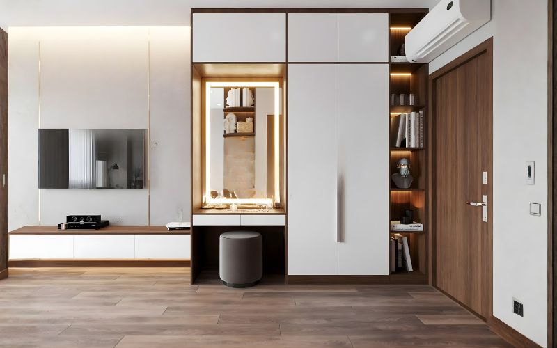 Tủ quần áo kịch trần kết hợp gương
