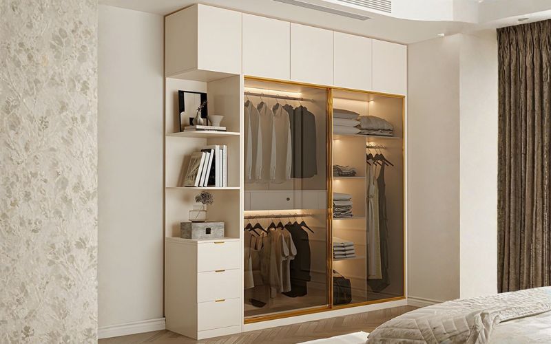 Tủ quần áo cửa kính có đèn LED hiện đại