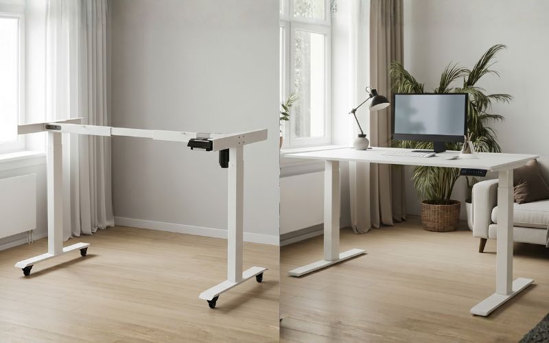 So sánh chân bàn nâng hạ và bàn nâng hạ nguyên bộ