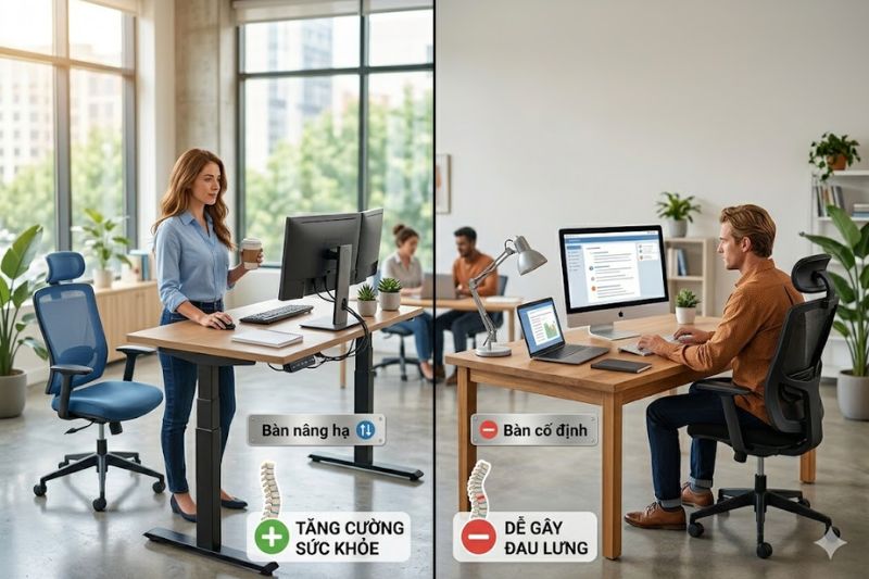 So sánh chi tiết sự khác nhau giữa bàn làm việc truyền thống và bàn làm việc thông minh