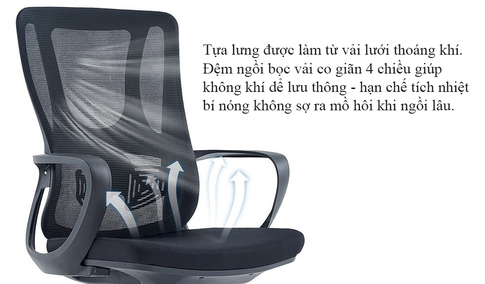 Ghế C286 với thiết kế tựa lưng thông thoáng, đệm ngồi co giãn 4 chiều