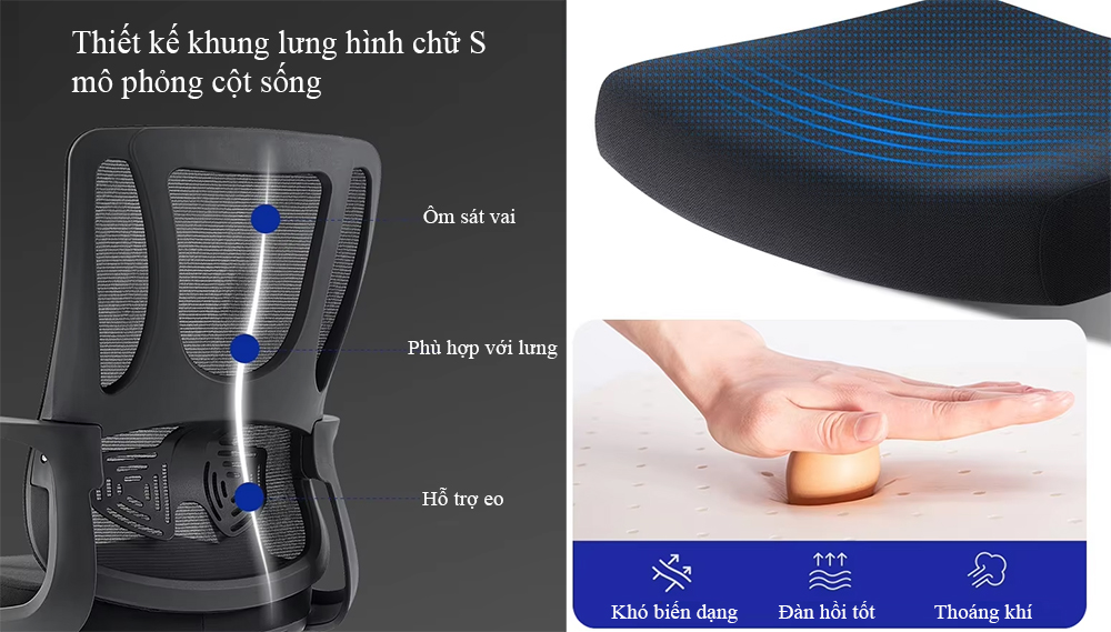 Ghế C286 với thiết kế cấu trúc nâng đỡ toàn diện