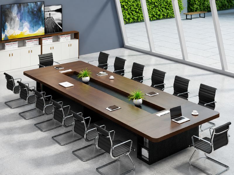 Bàn họp gỗ MDF chân sắt chắc chắn và hiện đại
