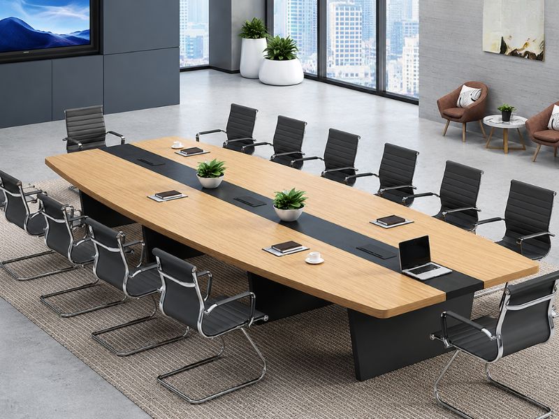 Bàn họp gỗ MDF hình bầu dục sang trọng cho văn phòng