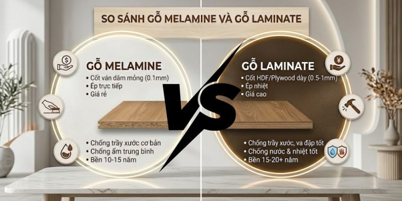 So sánh bề mặt Melamine và Laminate