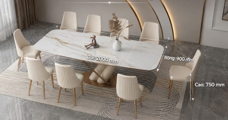 Các loại kích nước bàn ăn 8 người chuẩn hiện nay