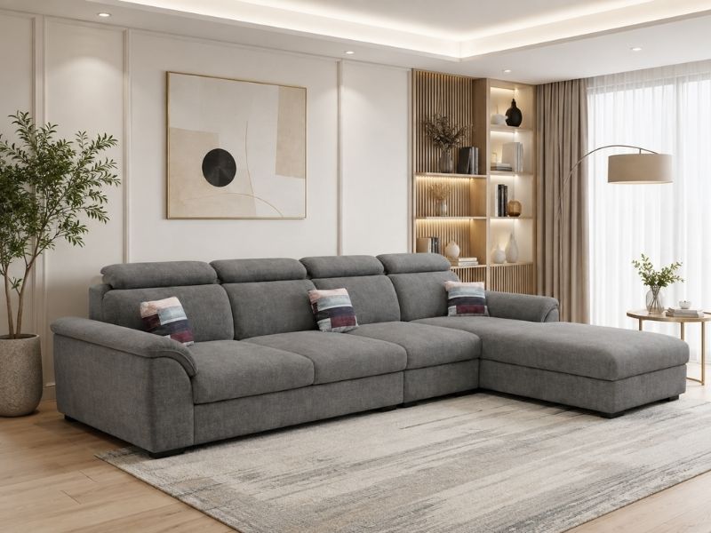 Bố trí sofa giường cho phòng khách rộng thoáng đẹp