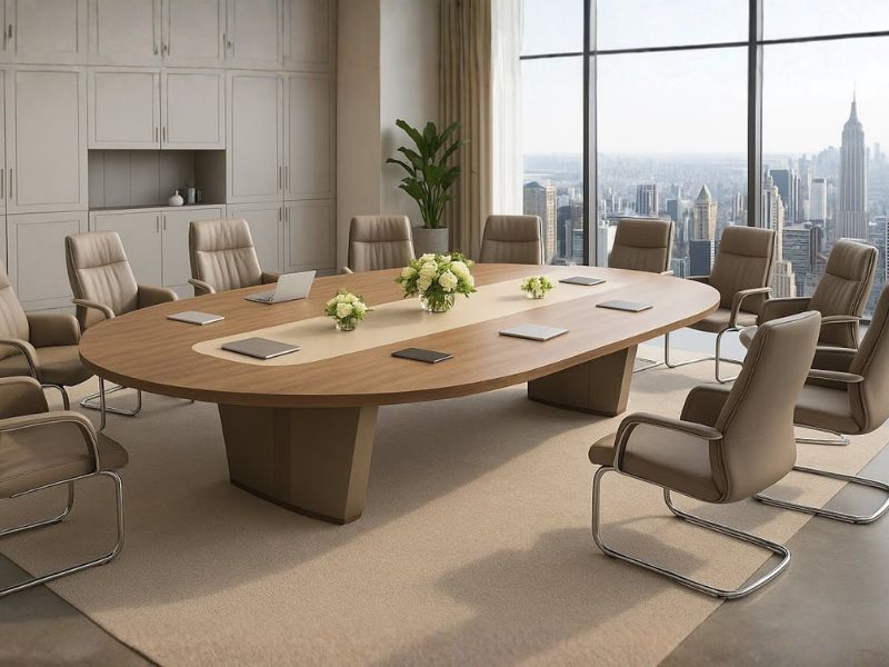 Bàn họp oval elip tạo không gian họp mềm mại hiện đại