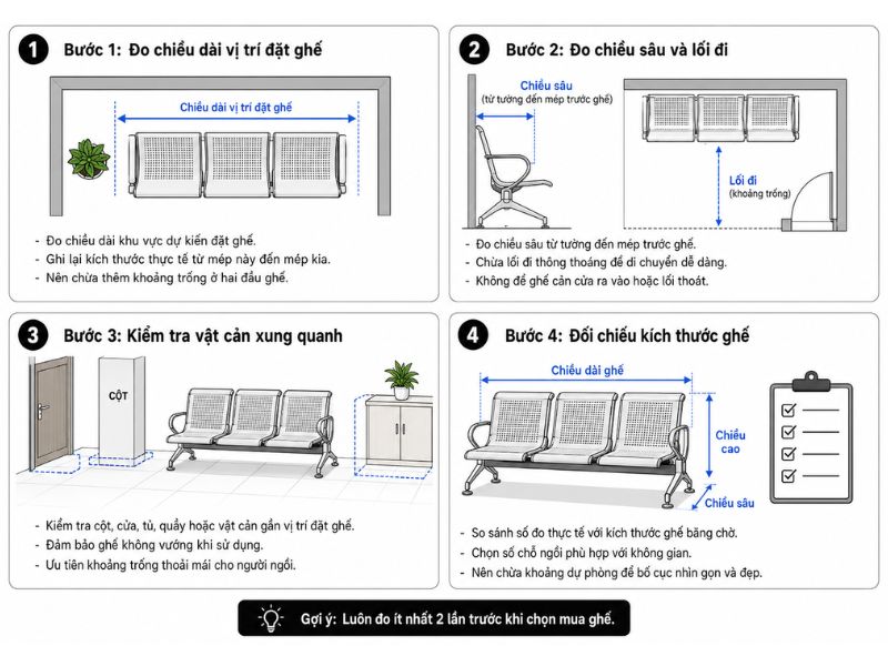 Cách đo không gian trước khi chọn ghế băng chờ