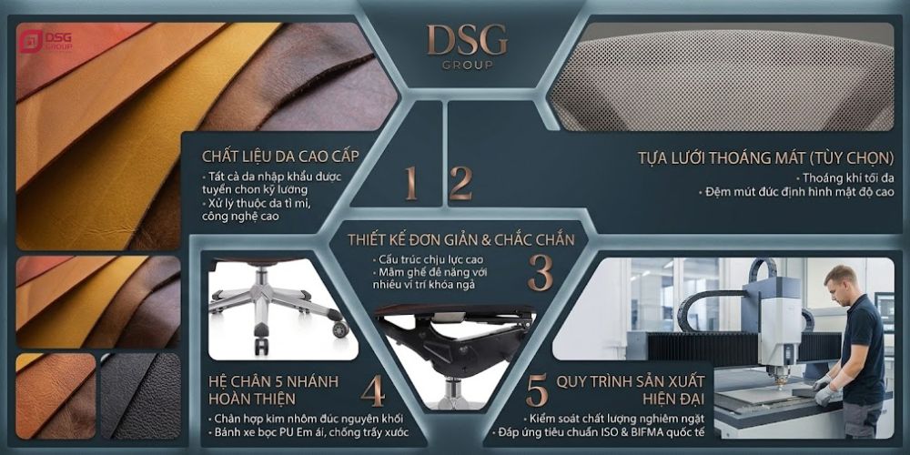 Ghế cho sếp thường sử dụng chất liệu cao cấp, nhập khẩu đảm bảo chất lượng
