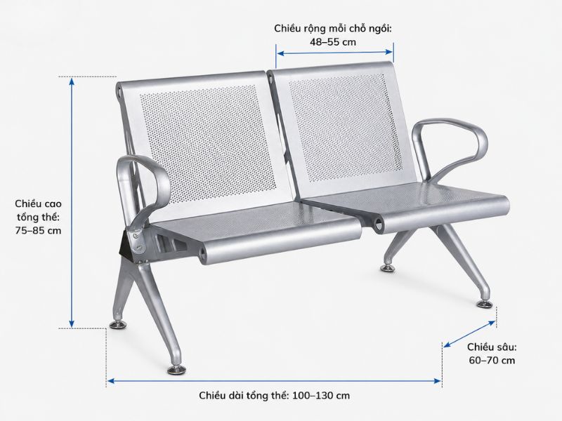 Kích thước ghế băng chờ 2 chỗ tiêu chuẩn hiện nay