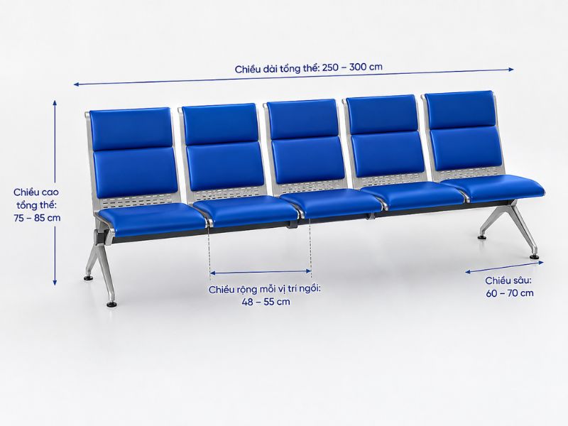 Kích thước ghế băng chờ 5 chỗ tiêu chuẩn phổ biến