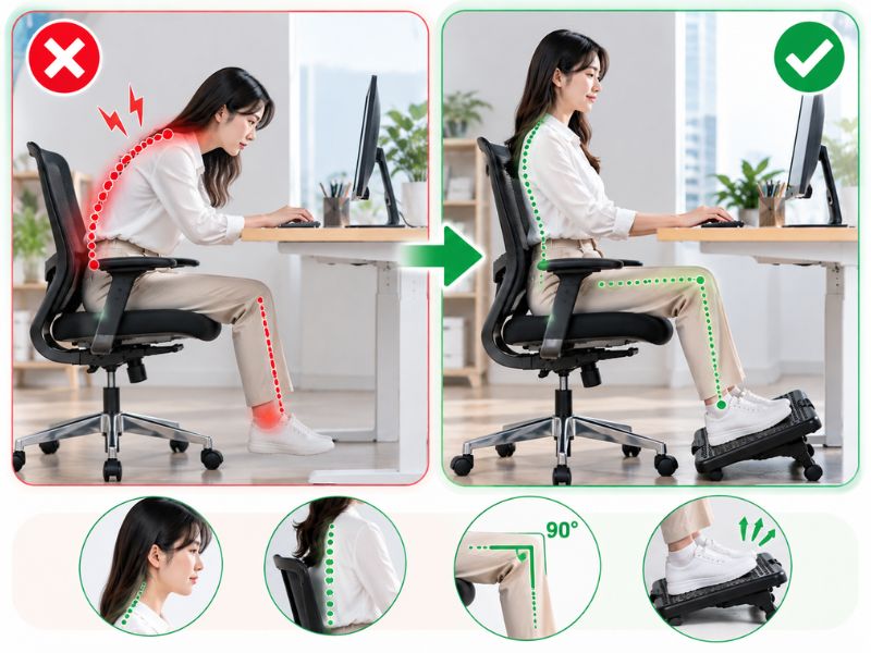 Tư thế ngồi đúng khi dùng kê chân