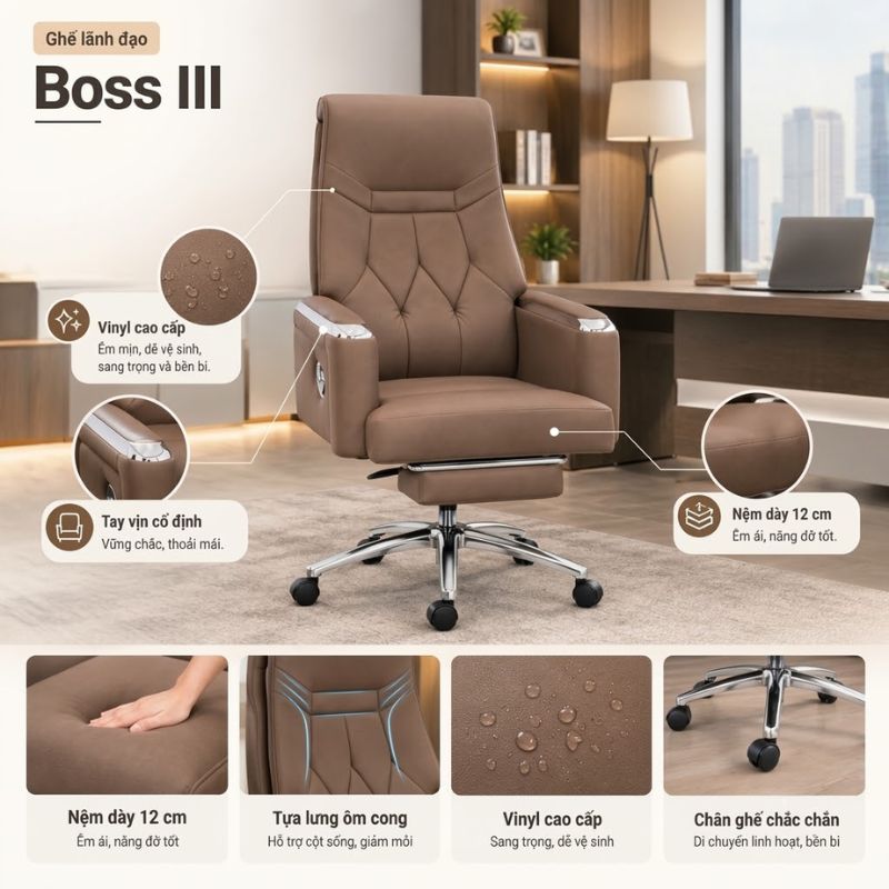 Đệm dày chắc chắn của ghế Boss III