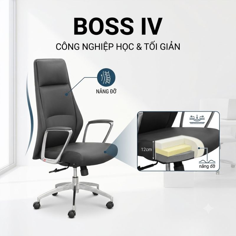 Ghế lãnh đạo Boss IV giúp người dùng thoải mái khi ngồi làm việc lâu