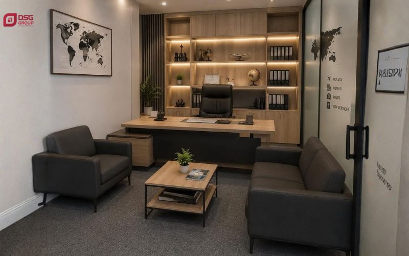 Cách phối bàn ghế dành cho trưởng phòng trong phòng lớn