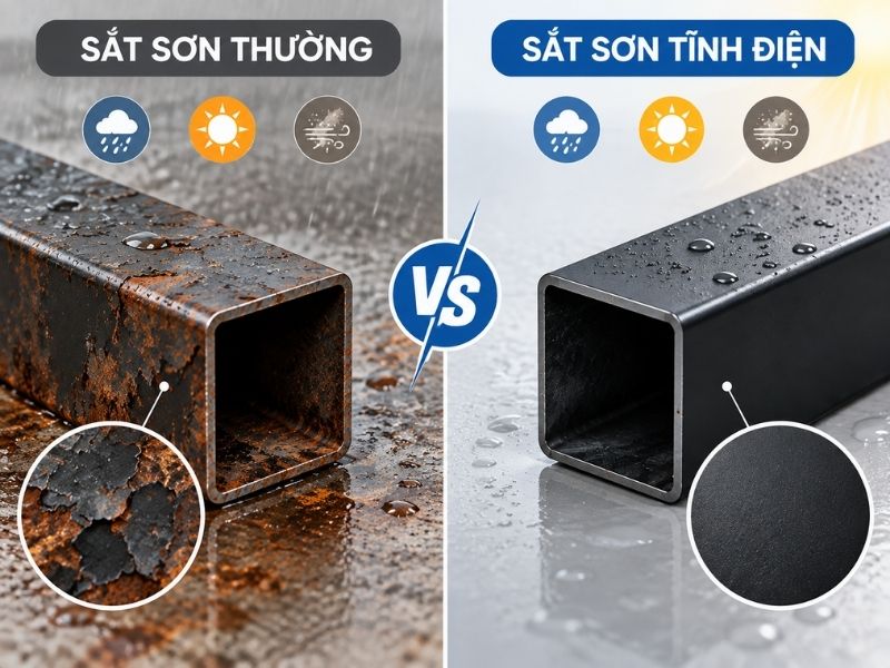 So sánh sắt sơn tĩnh điện sơn thường