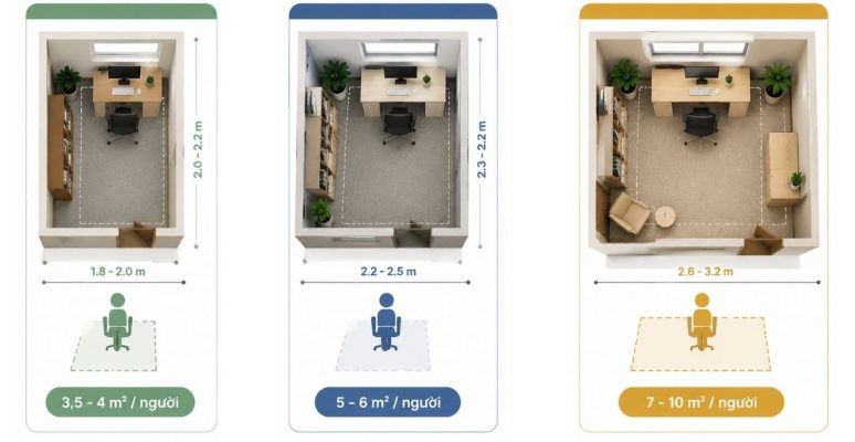 Tiêu chuẩn diện tích văn phòng cho 1 người phổ biến hiện nay